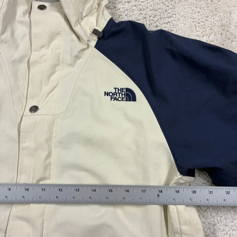 The North Face Jacket Small Nylon Beige Blue Hooded Hiking Outdoor Waterproof